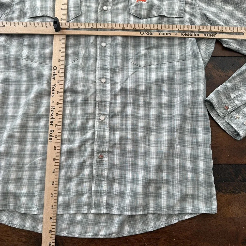 Simms Shirt Mens Medium Gray‎ Plaid Pearl Snap Long Sleeve Fishing Nylon Barfly - Picture 6 of 13